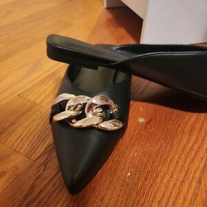 Open Edit Black Kristina Flat Mule With Gold Size 10